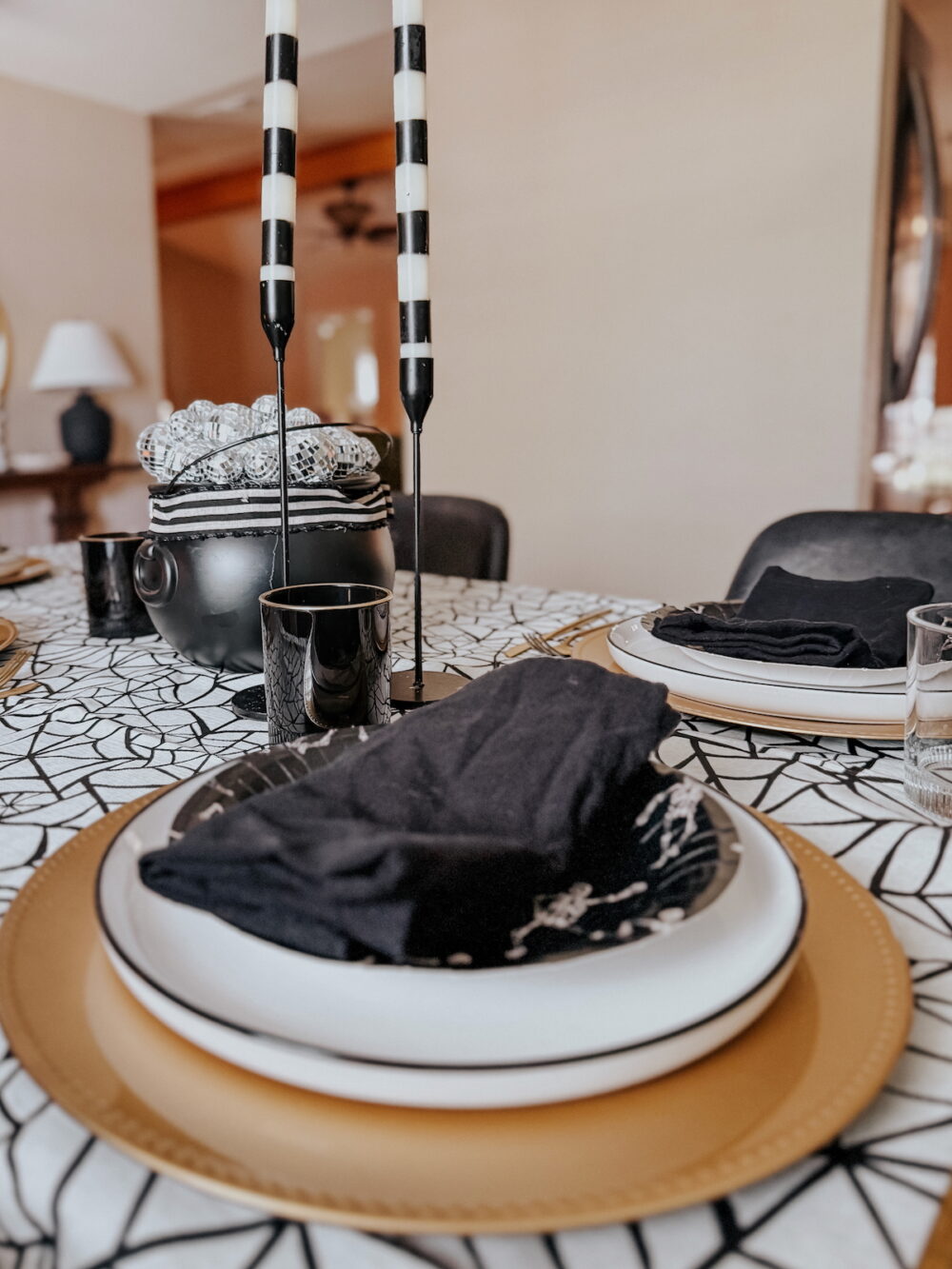 close up of Halloween table setting