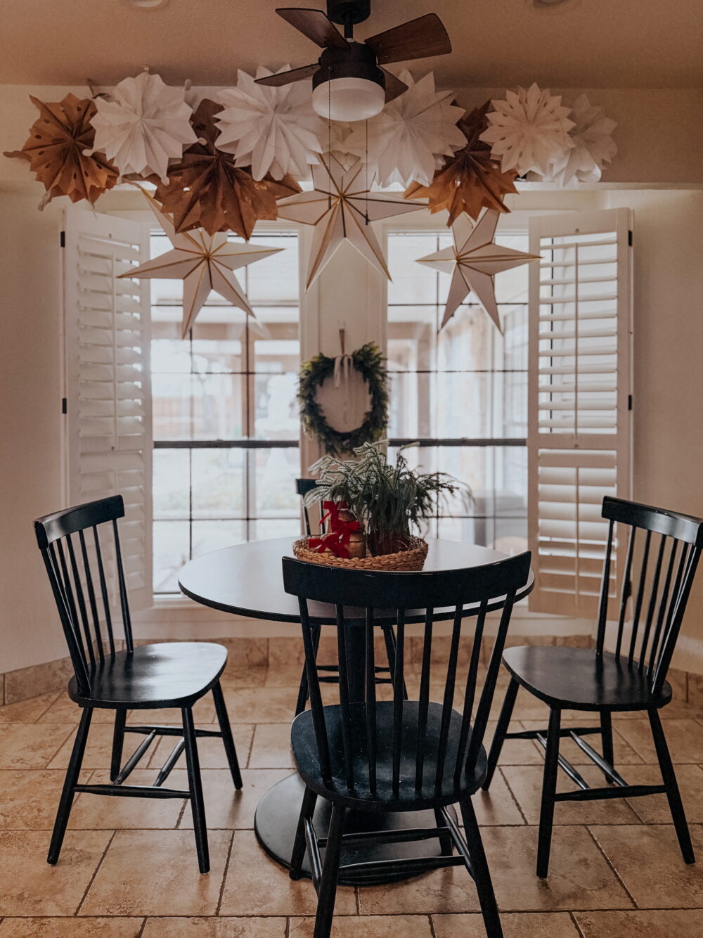 eat in kitchen decorated for Christmas
