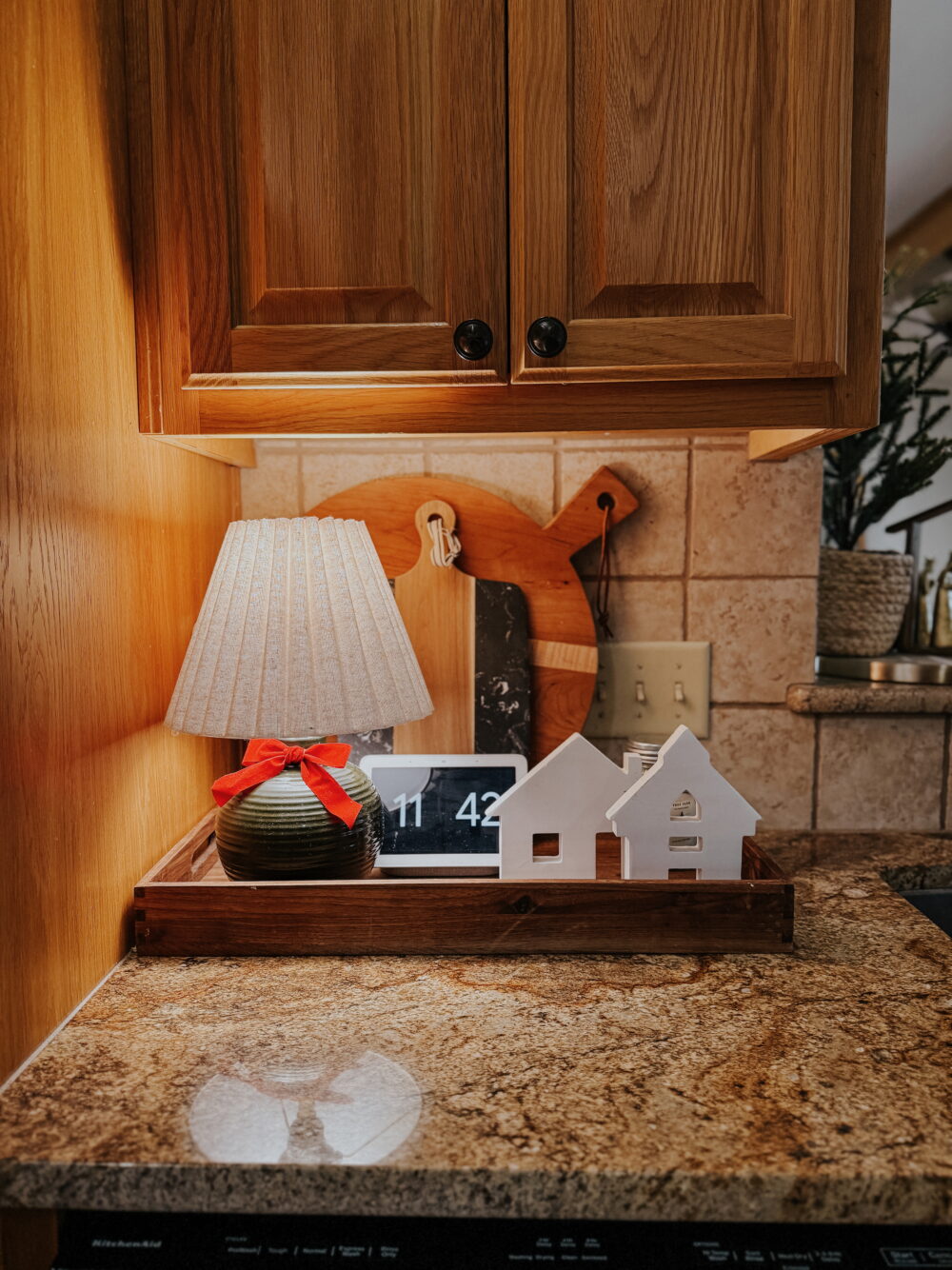 corner of kitchen decorated for Christmas