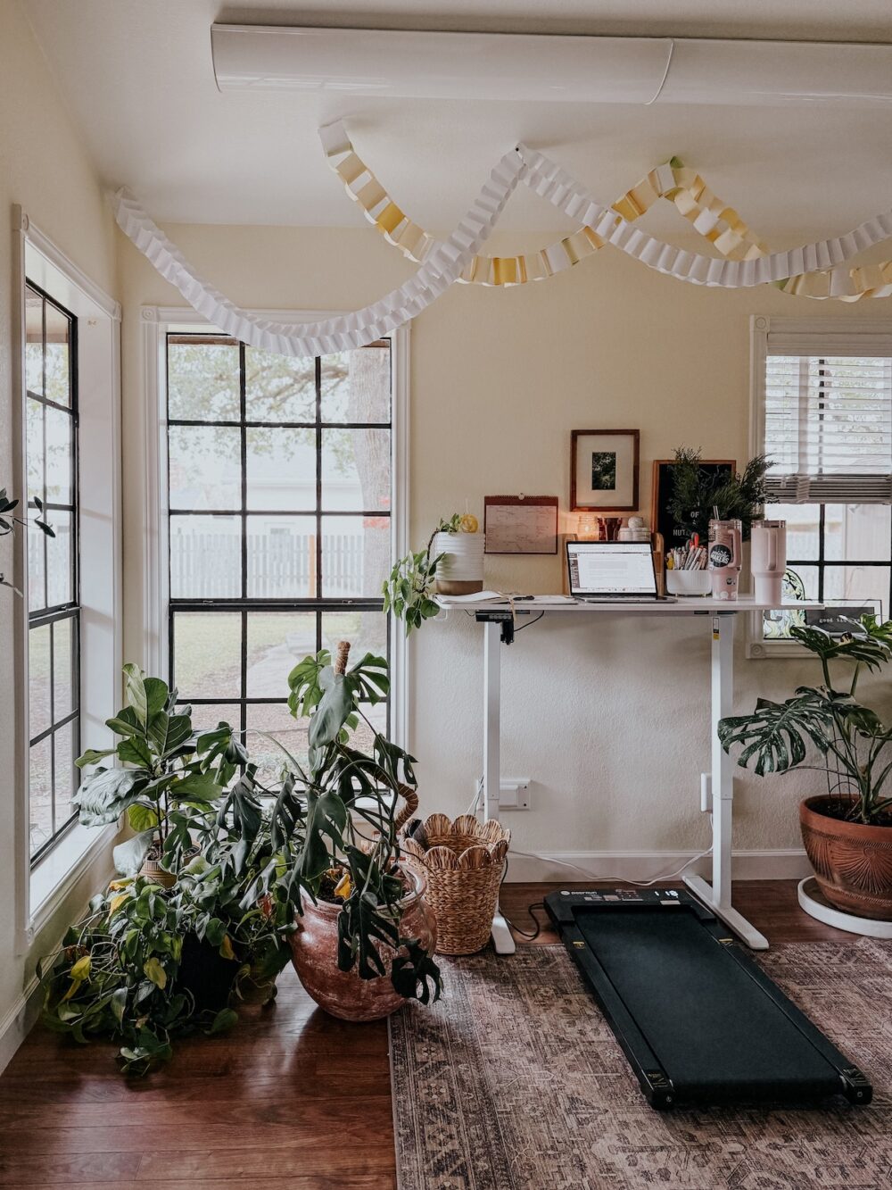 office with paper garlands