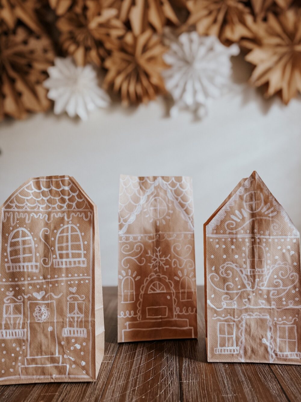 three simple DIY gingerbread house gift bags