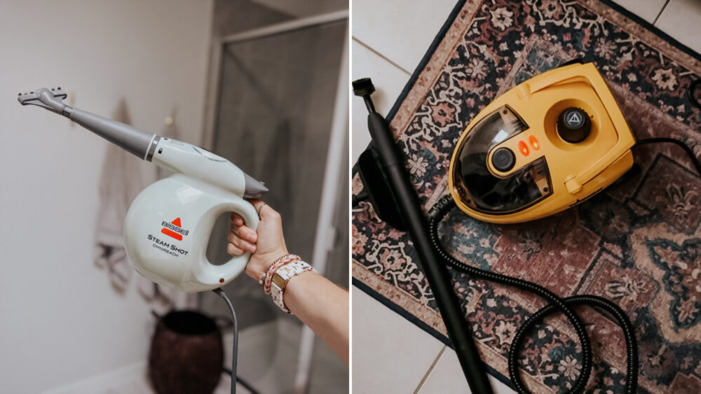 collage of two steam cleaners for deep cleaning the home