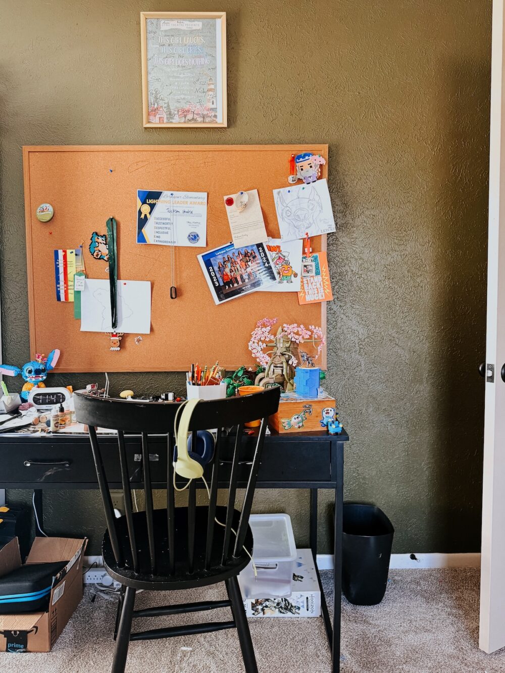 tween boy desk area in a bedroom painted field trip by Clare paint