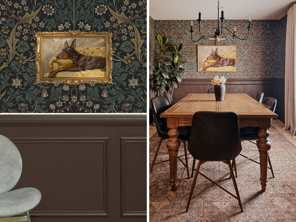 dining room rendering and inspiration paired with a photo of the finished dining room