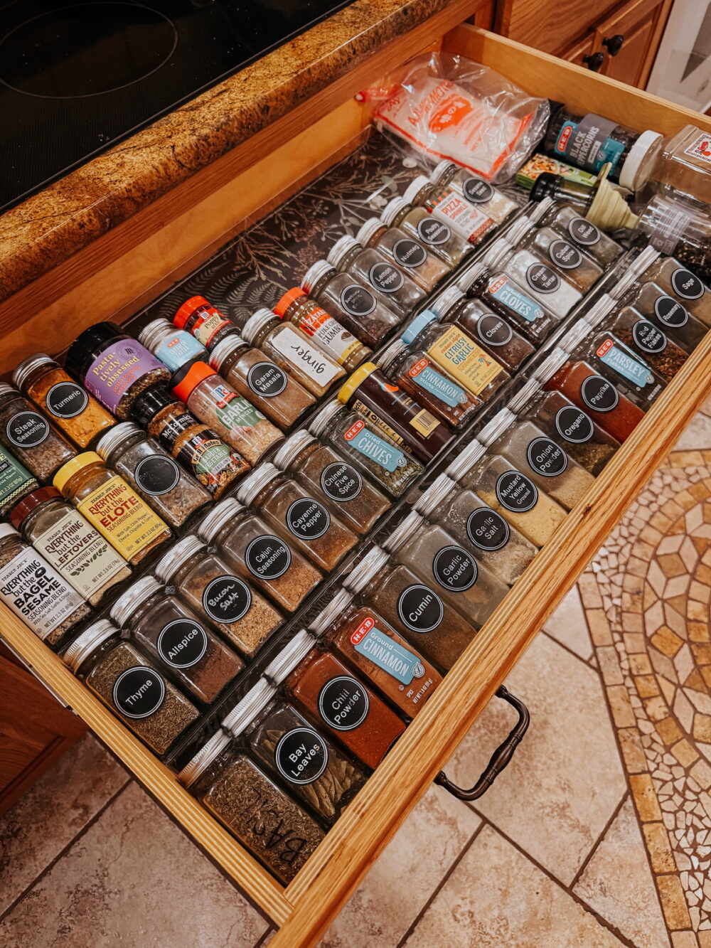 large spice drawer with clear acrylic spice drawer organizers