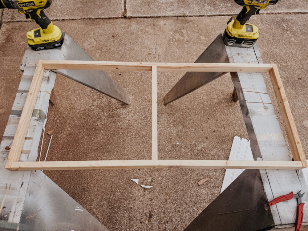Support frame for DIY floating shelf, made with a 1x2 furring strip