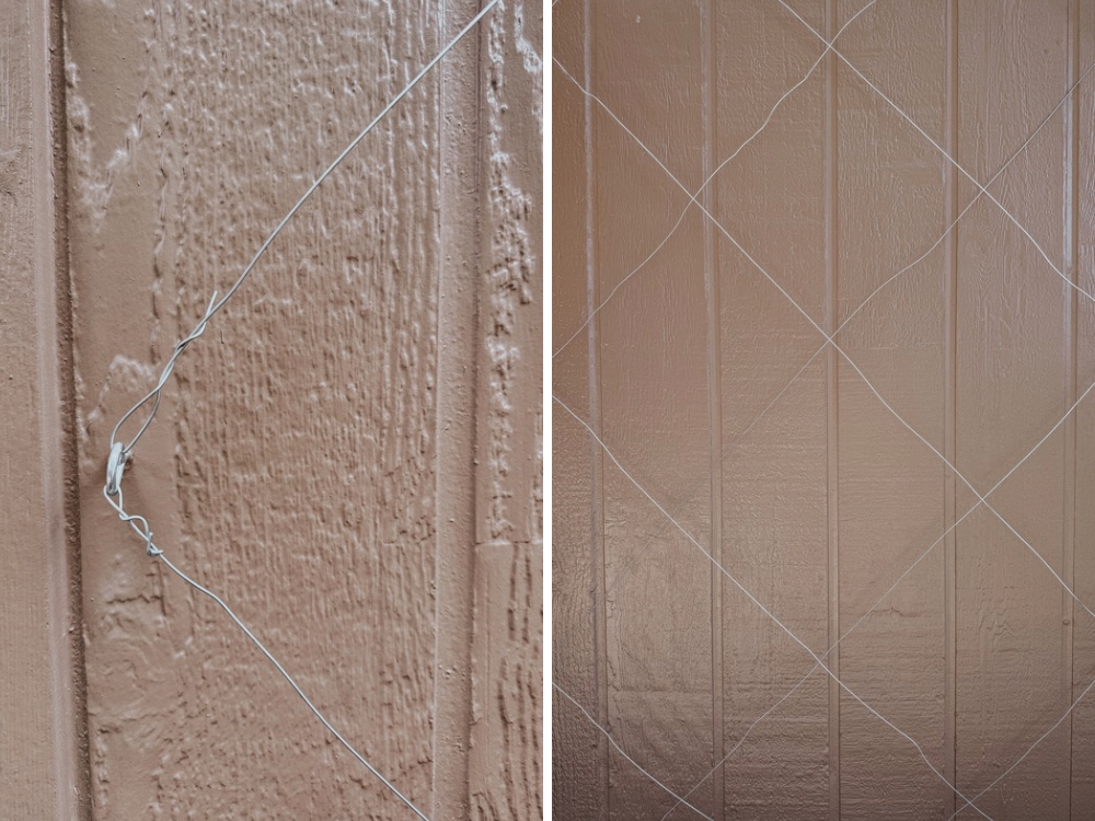 close up details of wire trellis grill