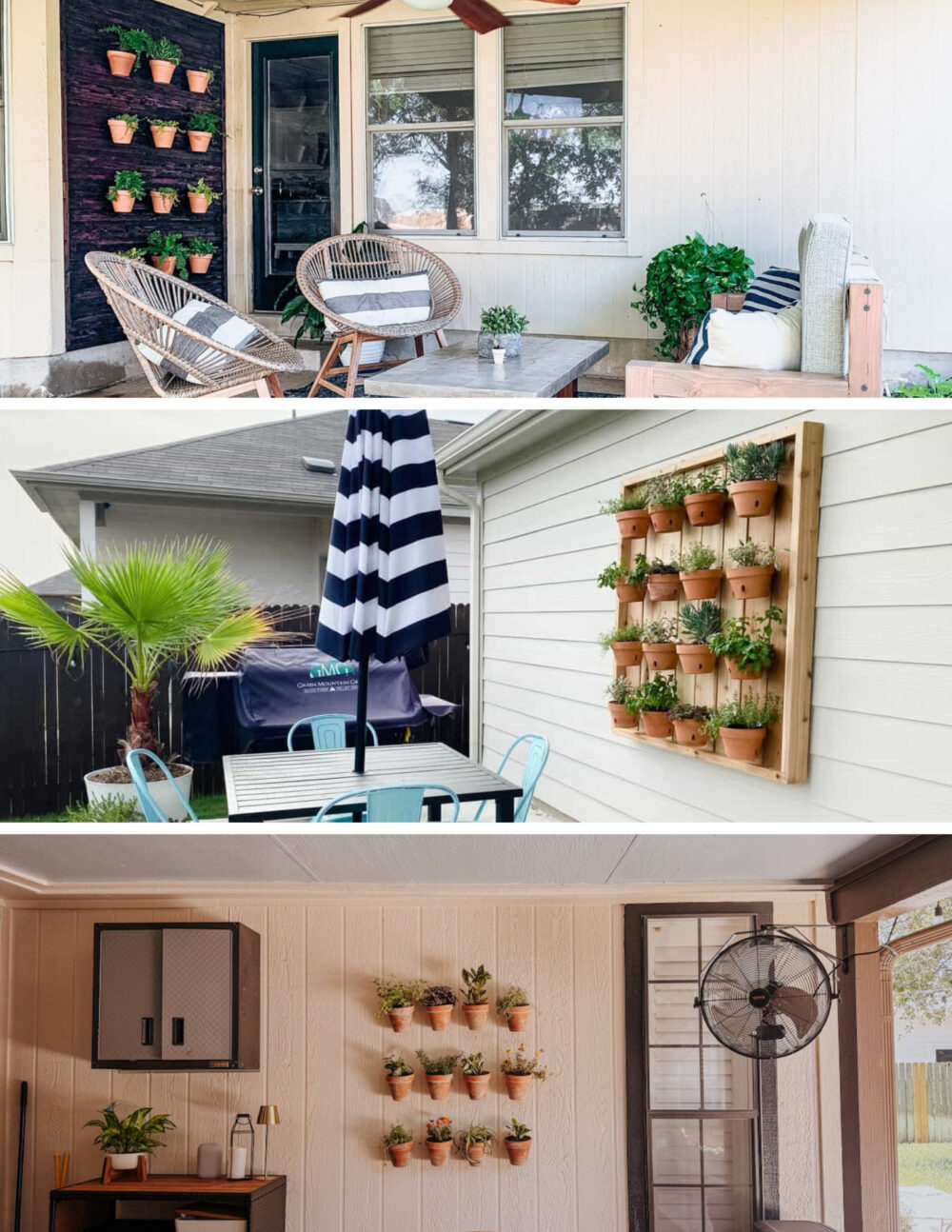 collage of 3 different patio plant walls