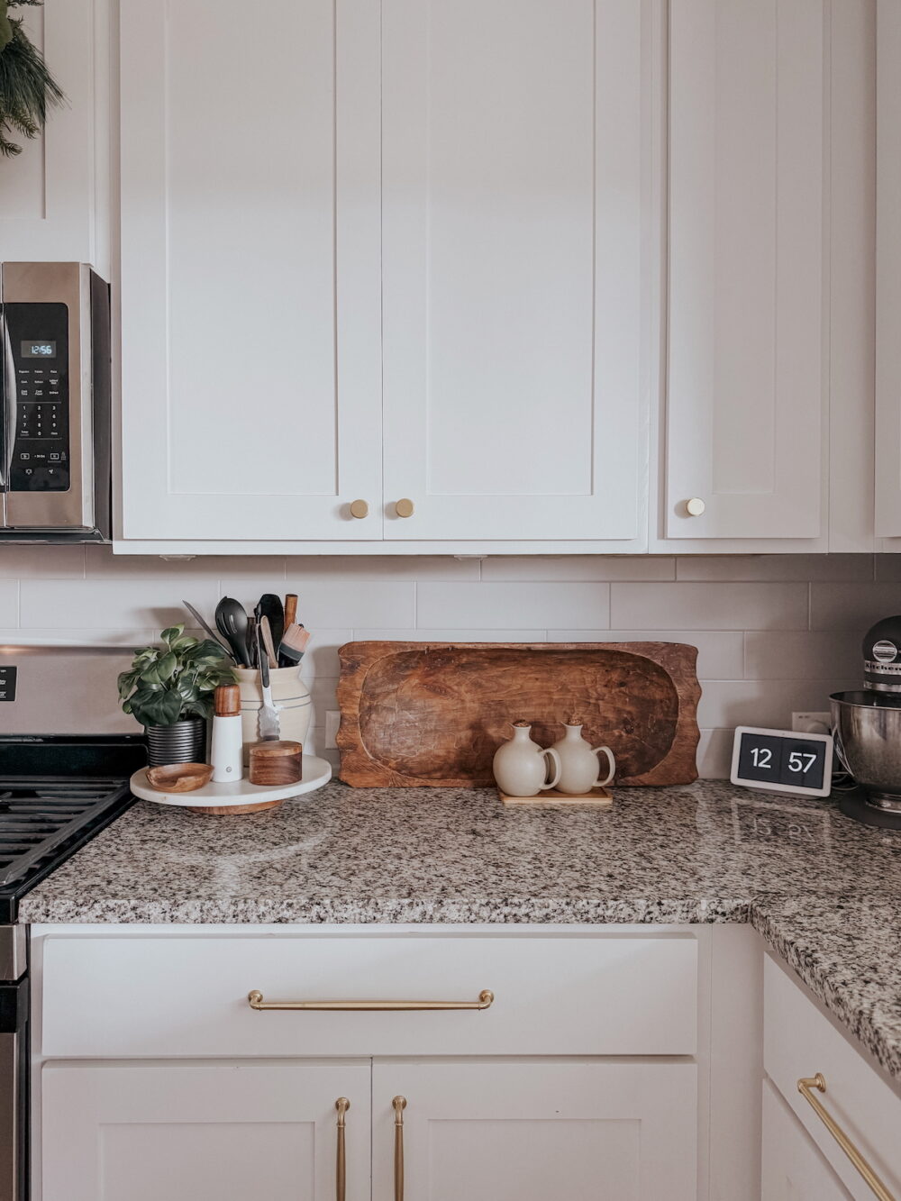 kitchen with gold cabinet hardware