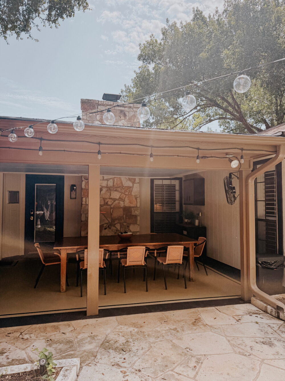 large patio with painted concrete floor