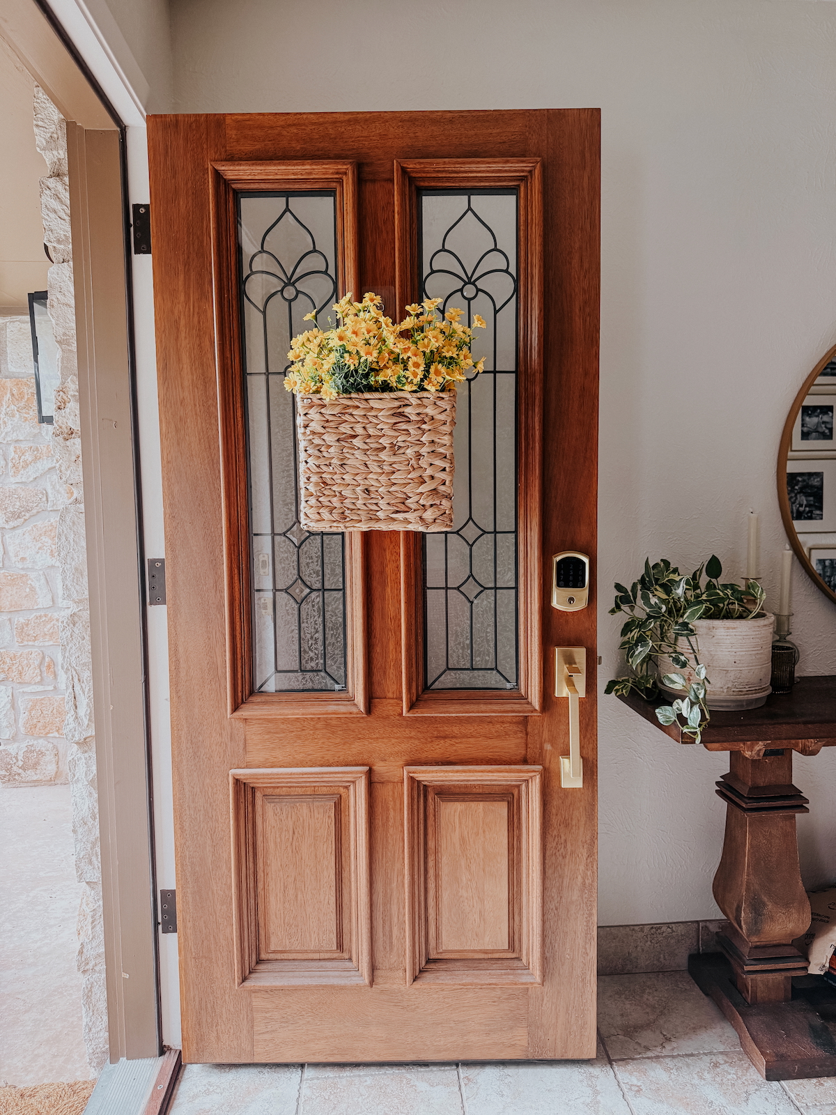 Easy Porch Decoration Idea: A Front Door Basket with Flowers!