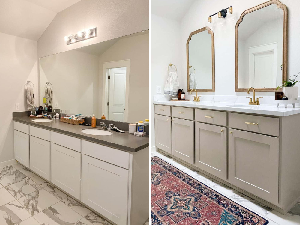 before and after images of budget bathroom refresh without a major renovation