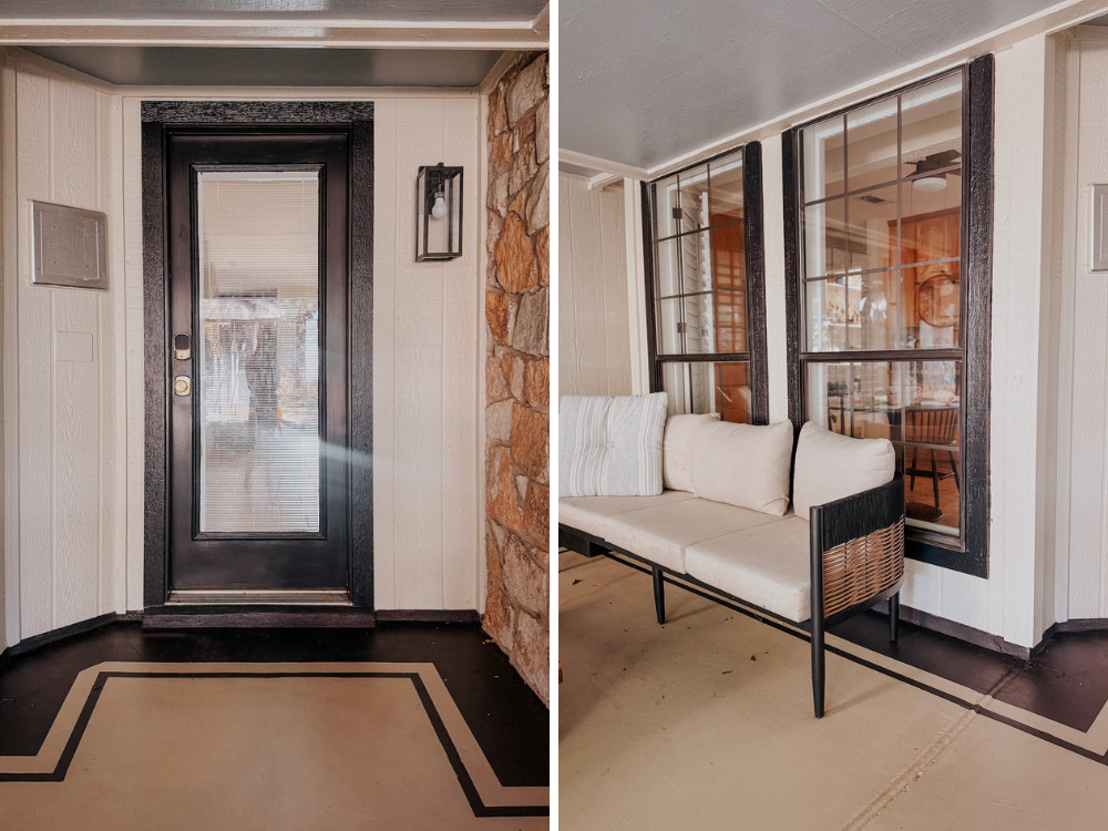 side by side image of close up of painted patio concrete