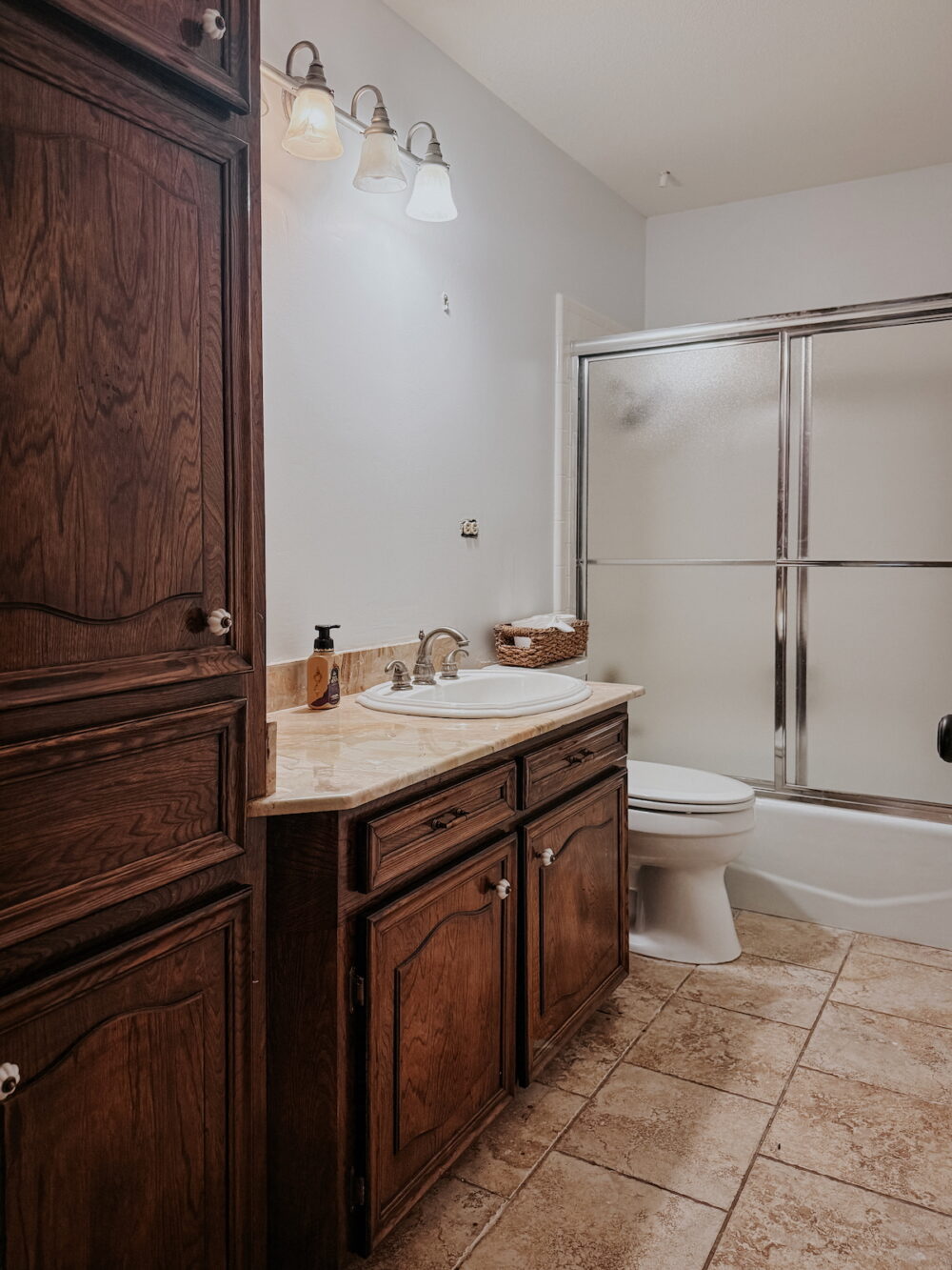 bathroom vanity with gel stain applied
