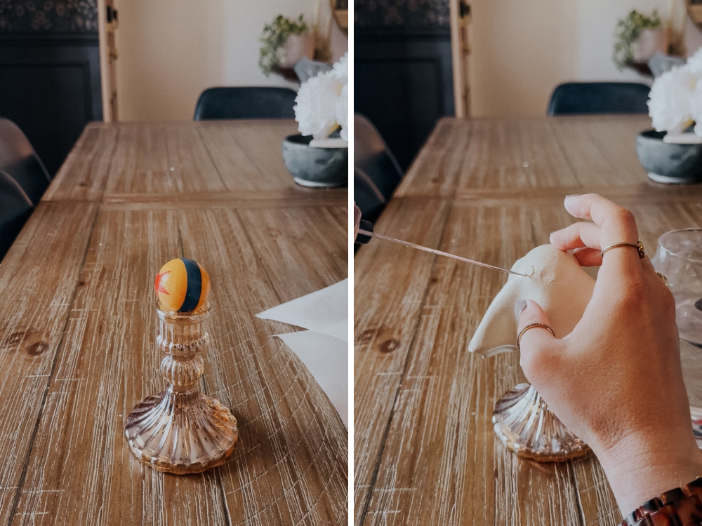 two process images of making a DIY ghost tea light candle