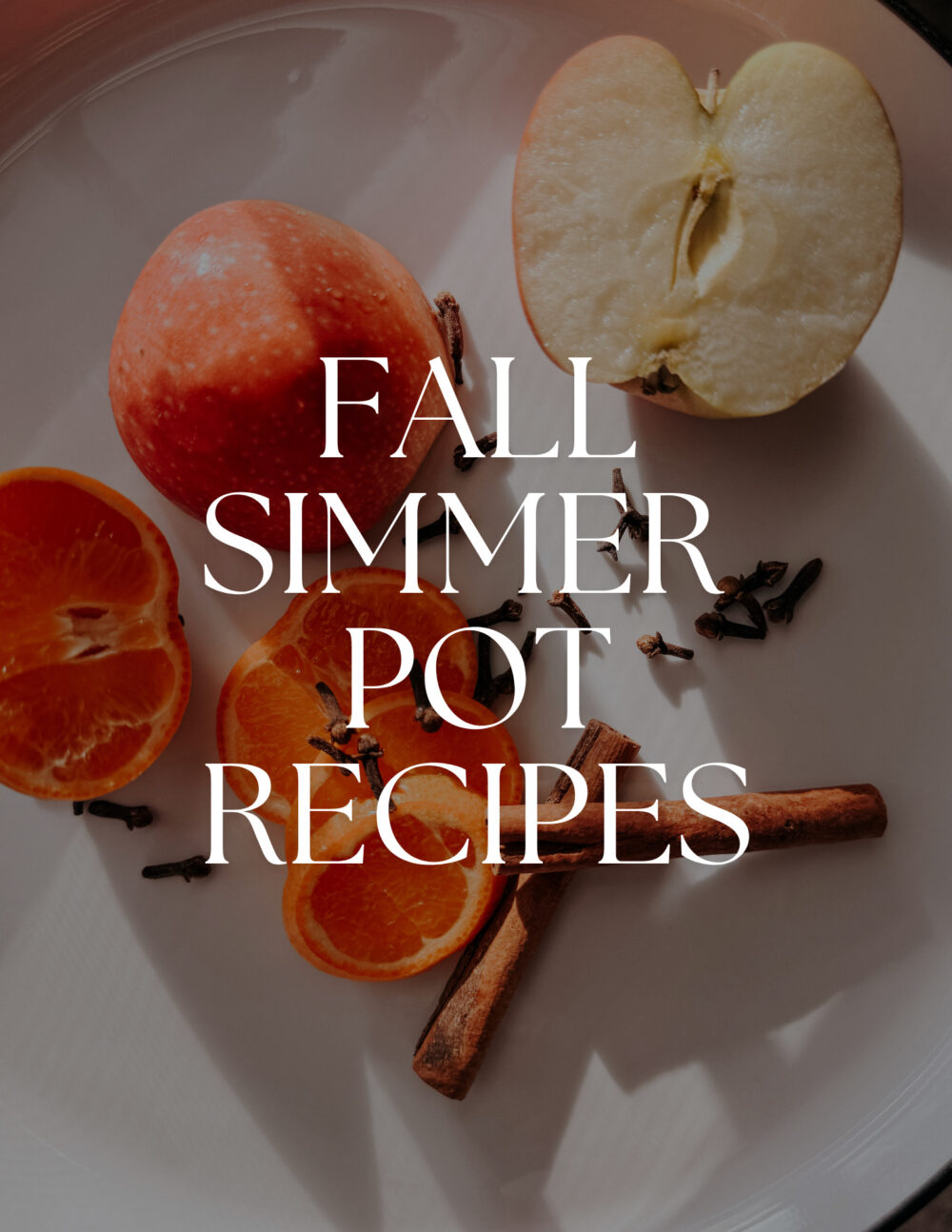close up of ingredients for a fall simmer pot with text overlay - "fall simmer pot recipes"