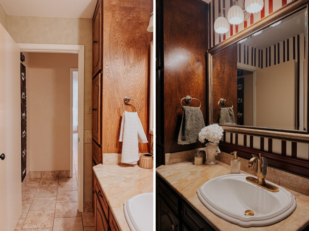 before and after of budget bathroom makeover