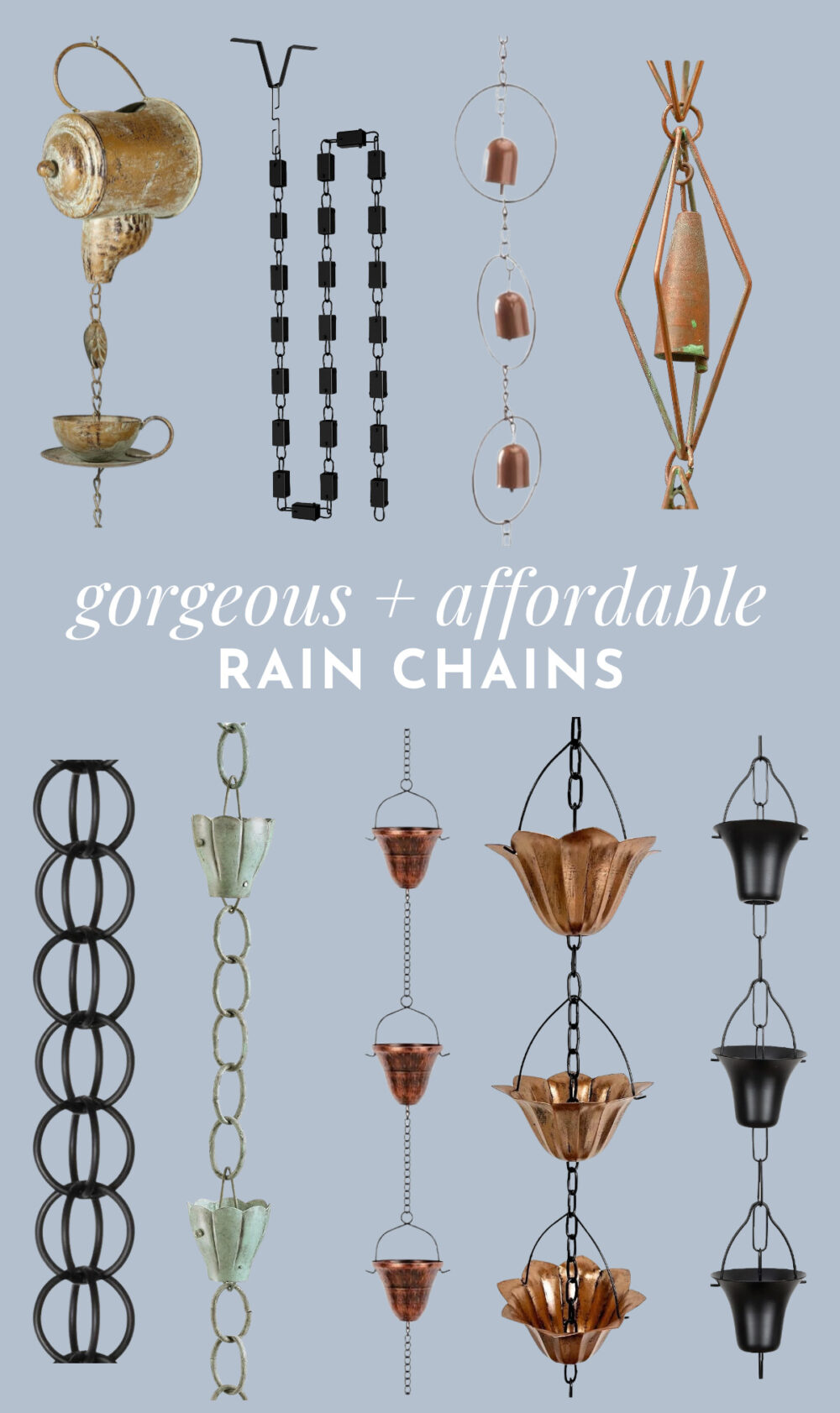 collage of affordable rain chain options