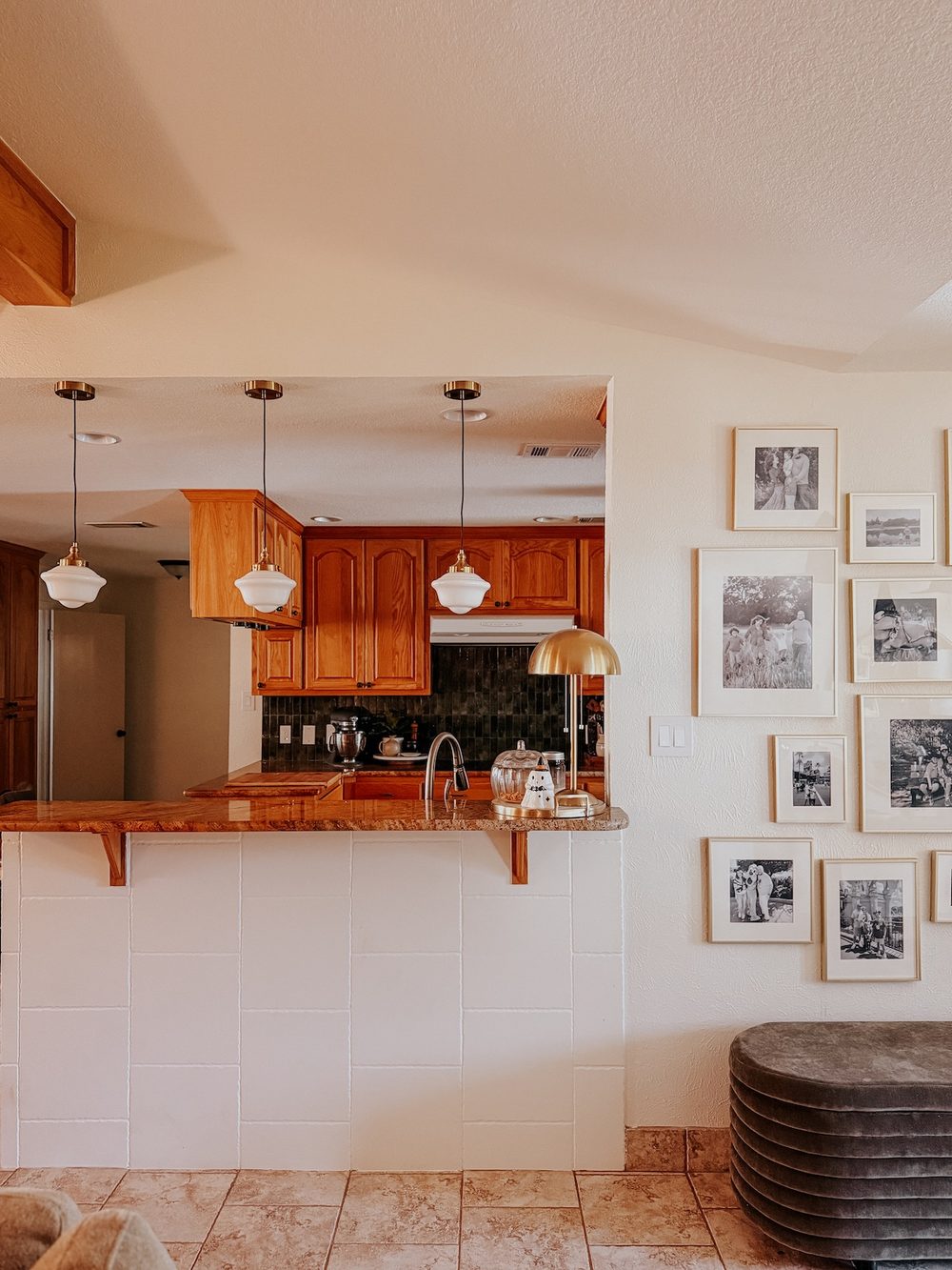 pulled back image of a kitchen with peel and stick backsplash tiles from Amazon